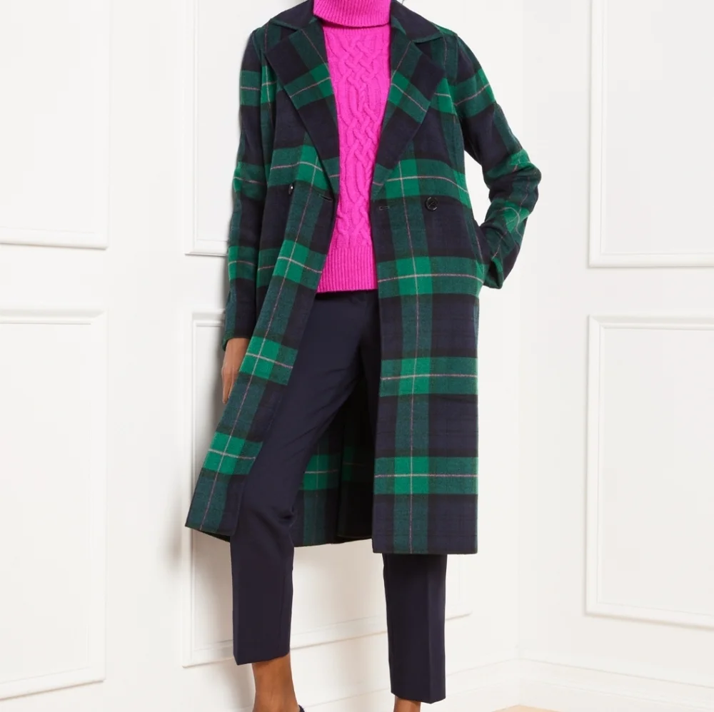 NWOT Talbots Double Face Wool Blend Tartan Coat Blue Green Size 12 Petite - Picture 3 of 14